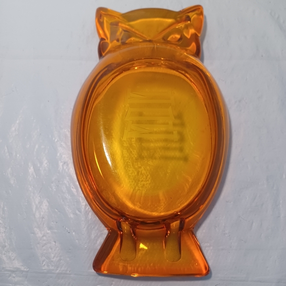 Vintage Viking Glass Orange Owl Ash Tray or Trinket Dish - Etched - Picture 2 of 11